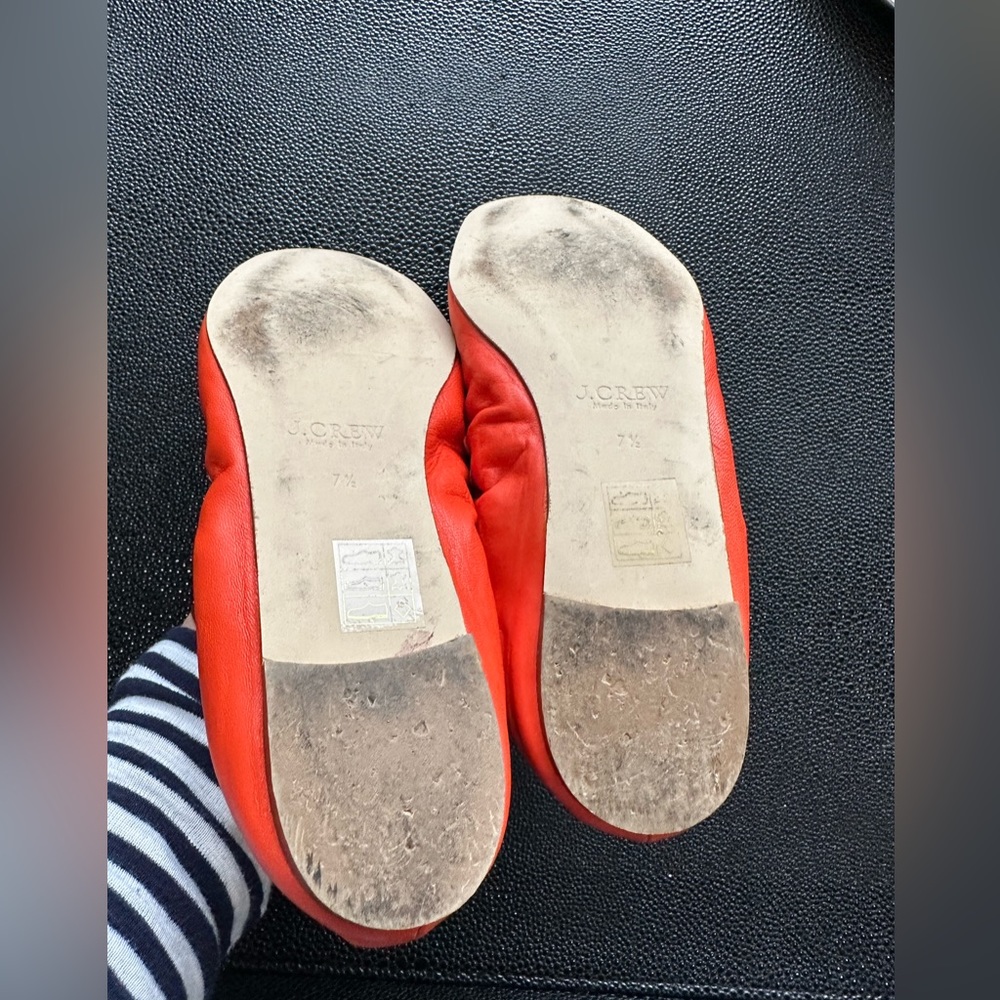 J. Crew Orange Leather Flats with Black Bow - Picture 3 of 7